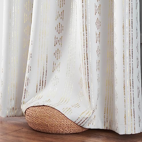 jinchan Boho Blackout Curtains 63 Inch Length for Bedroom Living Room | Golden on Off White Geometric Grommet Curtains Room Darkening Thermal Insulated Window Treatments 2 Panels - color: Boho | Gold on Off White, size: 52"W x 63"L (Pack of 2)