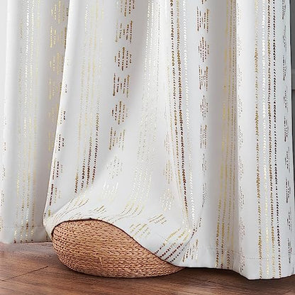 jinchan Boho Blackout Curtains 63 Inch Length for Bedroom Living Room | Golden on Off White Geometric Grommet Curtains Room Darkening Thermal Insulated Window Treatments 2 Panels - color: Boho | Gold on Off White, size: 52"W x 63"L (Pack of 2)