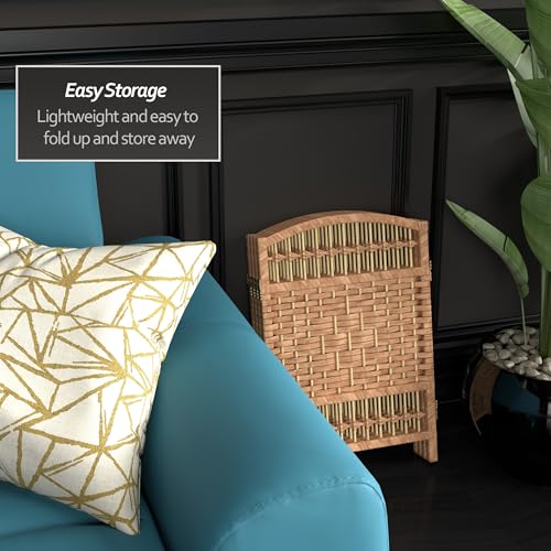 Red Lantern 2 ft. Short Fiber Weave Folding Screen - Natural - 4 Panels - color: Natural, size: 4 Panel