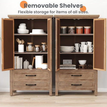 HOMPUS 48'' Tall Farmhouse Accent Cabinet with Doors, Modern Wood Storage Cabinet, Sideboard Buffet Cabinet with 2 Drawers & Shelves for Living Room, Entryway, Dining Room, Natural Wood - size: 27'' (2 Drawers & 2 Doors)