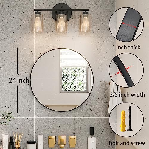 Growsun Black Round Mirror 24 inch, Wall Mounted Circle Mirror, Metal Framed Mirror for Bathroom Vanity, Bedroom Home Decor Mirros - color: Black, size: 24"L x 24"W