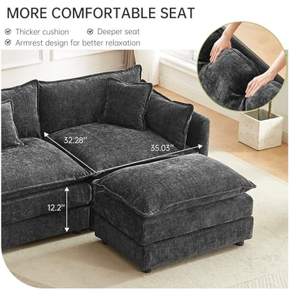 Modular Sectional Sofa, 147.2 Inch U Shaped Couch Set with Armrests, 4-Seater Comfy Cloud Couches with Movable Ottoman for Living Room Apartment, Grey - color: Grey, size: 147.2'' - U Shape