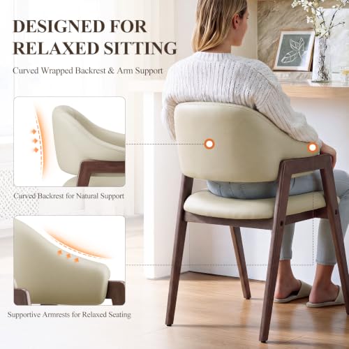 MALOL Wooden Dining Chairs Set of 6, Faux Leather, Curved Open Back, Khaki - color: Khaki, size: Set of 6