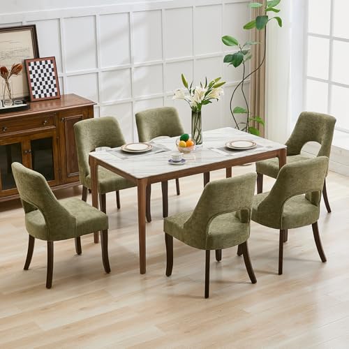 UVV Wooden Dining Chairs Set of 2, Mid Century Modern Chenille Upholstered Dining Room Chair Kitchen Chairs, Farmhouse Dinner Chair with Solid Wood Legs for Kitchen Dining Room, Green - color: Green, size: Set of 2