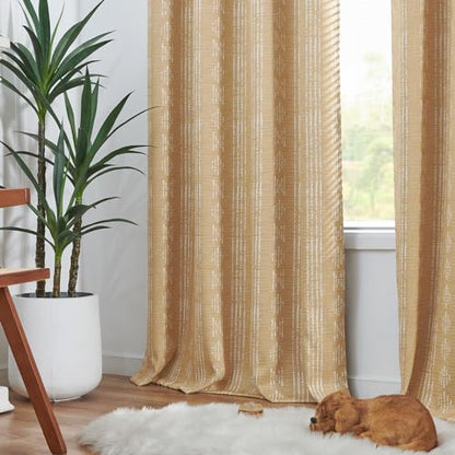 jinchan Boho Blackout Curtains 63 Inch Length for Bedroom Living Room | White on Mustard Yellow Geometric Grommet Curtains Room Darkening Thermal Insulated Window Treatments 2 Panels - color: Boho | White on Mustard Yellow, size: 52"W x 63"L (Pack of 2)
