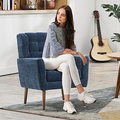 Accent Chair Set of 2, Upholstered Armchair with Pillow, Fabric Single Sofa Chair with Lounge Seat and Wood Legs Accent Chair for Living Room Small Spaces (Dark Blue, Set of 2) - color: Dark Blue, size: Set of 2