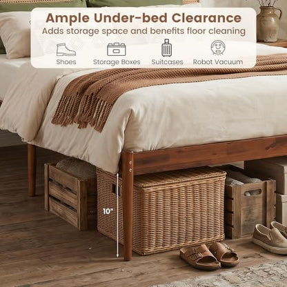 GIANTEX Rattan Queen Bed Frame, Boho Wood Platform Bed with Wicker Headboard, Wooden Mattress Foundation & Support Slats, Under-Bed Storage, Queen Size Bedframe for Adults, No Box Spring Needed - size: Queen