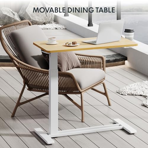 FLEXISPOT H7 28" Pneumatic Height-Adjustable Overbed Table with Wheels | C-shaped bedside table,Medical End Table,Rolling Cart TV Tray,Laptop desk for Hospital Home office use,27.6"Wx15.7"D,Maple - color: Maple, size: Small