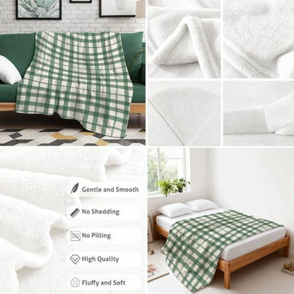 Dark Green Plaid Throw Blanket Warm Plush Sofa Blanket for Wife Girls Throws Birthday Housewarming New Apartment Gifts House Essentials for Bedroom Living Rooms Couch Sofa Bed 50" X60" - size: 50 × 60 inch