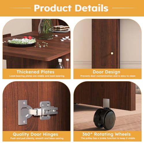 Wall-Mounted Folding Dining Set, Smart Sideboard with Power Outlet & Storage, 3-Mode Expandable Table for6 People, Space-Saving Solution for Small Apartments - color: Walnut (Table Only)