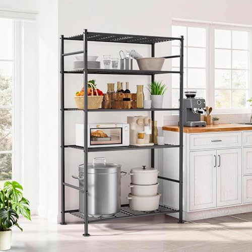 BolDuck 5 Tier Shelf Organizer Rack, Metal Shelving Unit with Adjustable Leveling Feet, Space-Saving Storage Shelves for Garage Closet Laundry Bathroom Kitchen Pantry, 33.07”Wx12.6”Dx72.04”H,Black - size: 5 Tier Shelf