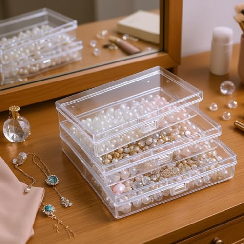12 Pack Rectangular Clear Plastic Storage Containers | 5.3 x 3.1 x 1.18 inch, Hinged Lid, For Beads and Small Craft Items - size: 5.3 x 3.1 x 1.18 inch
