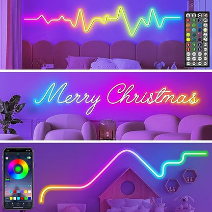 AILBTON 20Ft LED neon Lights with Remote APP Control IP65 Waterproof Flexible Neon Strip Lights 24V RGB Rope Lights for Bedroom Room Outdoors Décor - size: 20FT