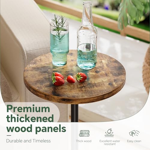 Simple Trending Small Side Table, Round Drink Table, Sofa End Table for Living Room, Coffee Tables for Bedroom, Rustic Brown