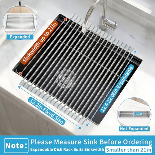 Expandable Roll-UP Dish Drying Rack-Large 304 Stainless Steel Dish Drainer Over The Sink for Kitchen Countertop,Extendable & Rollable & Food Grade (Silver,22.08'x 13.2') - color: Silver, size: Large Expandable