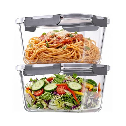 2 Pack 88oz/11 Cups Large Glass Storage Containers with Lids, High Borosilicate BPA Free Airtight Leakproof Meal Prep Containers for Microwave, Freezer & Dishwasher, Kitchen, Gym & Picnic,Baking - color: 2600ML*2