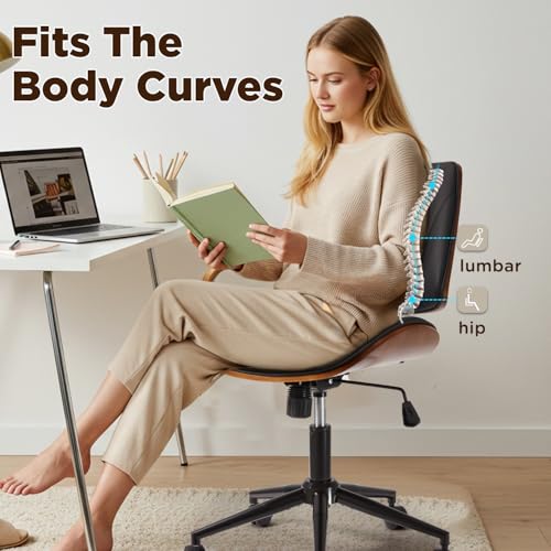 EROMMY Armless Office Desk Chair,Wooden Back Small Office Desk Chair No Arms Adjustable Height Modern Armless Chairs with Swivel Wheels for Small Spaces, Black - color: Black