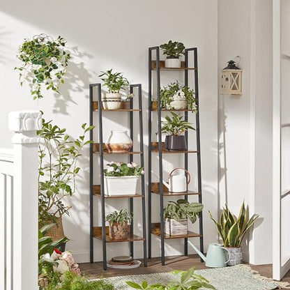 VASAGLE Bookshelf, 5-Tier Narrow Book Shelf, 11.8 x 13.3 x 66.9 Inches, Ladder Shelf for Home Office, Living Room, Bedroom, Kitchen, Rustic Brown and Ink Black ULLS109B01 - color: Rustic Brown + Ink Black, size: 5 Tiers (13.3"W), style: With back panels