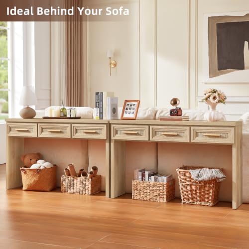 RWYHG 47" Entryway Table with 3 Drawers, Boho Rattan Console Table, Natural | Layered Drawer Front Design , Open Bottom Storage, Farmhouse Behind Couch Table, Entry Table for Living Room Hallway& Foyer - color: Rattan