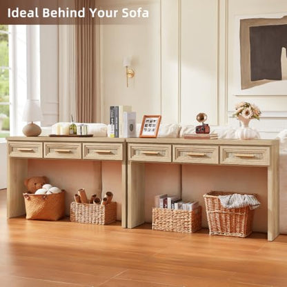 RWYHG 47" Entryway Table with 3 Drawers, Boho Rattan Console Table, Natural | Layered Drawer Front Design , Open Bottom Storage, Farmhouse Behind Couch Table, Entry Table for Living Room Hallway& Foyer - color: Rattan