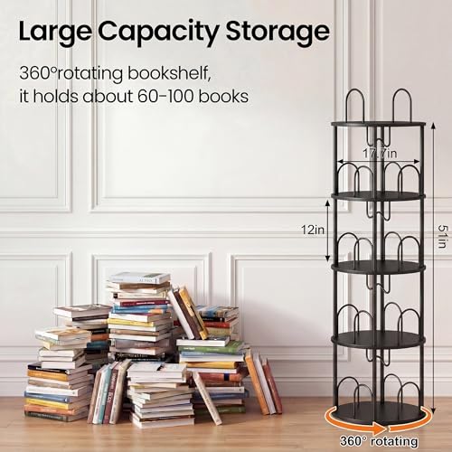 4 Tier Rotating Bookshelf, 360° Spinning Bookshelf Tower, Narrow Corner Book Shelf, Revolving Bookcase Corner Tall Book Shelf for Small Spaces, Bedroom, Living Room, Black - color: Black, size: 4 Tier, 55″H