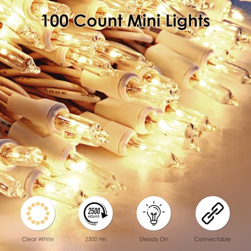 Meteds Christmas Lights 100 Count Clear White Wire UL Certified Connectable Warm White String Lights for Christmas Tree,Garland,Home,Patio, Wedding,Party,Festival Decor - size: 100 Count 21Ft