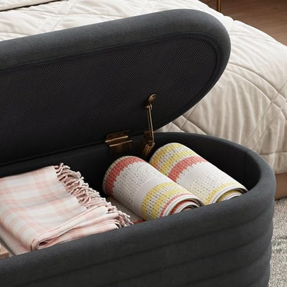 Storage Ottoman Bench 40 inch Upholstered Chenille Fabric Storage Bench for Bedroom End of Bed Stool Aesthetic Large Storag Ottoman for Living Room Entryway,Black | Chenille Fabric Storage Ottoman, End of Bed Stool,Large Bench Hidden Storage,No Assembly,f