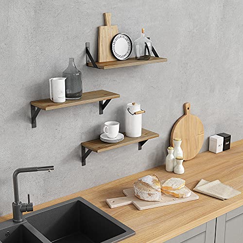 Floating Shelves with Black Metal Brackets Set of 3, Light Wood Wall Bookshelf for Bedroom Over Desk Bed, Hanging Shelf for Office Kitchen Living Room, Bathroom Over Toilet (Natural Color) - color: Wood & Diy, size: 17 x 6 Inch