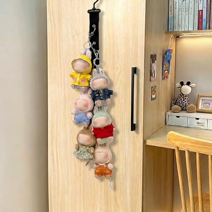 Plush Doll Hanging Storage Rope Display Rack with 8 Clips – Wall Hanging Organizer for Keychain Plushies, Mini Toys– Holds up to 3kg (Black) - color: 1 PCS Black
