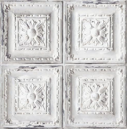Froluya Distressed Tile Peel and Stick Wallpaper Ceiling 16.9" x 118.1" | Rustic White Contact Paper Embossed Self Adhesive Wallpaper Removable Waterproof Wall Paper for Kitchen Backsplash Vinyl - size: 16.9” x 118.1”