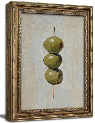 Gold Framed Wall Art Vintage Dirty Martini Olives Wall Art Retro Green Olives Cocktail Bar Cart Wall Decor Picture Summer Trendy Minimalist Kitchen Poster Print for Living Room Dining Room 9x11in - color: Martini Olives, size: 11"l X 9"w