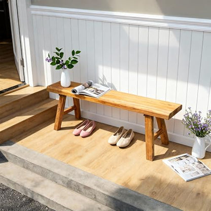 Wooden Bench Indoor Farmhouse Skinny Entryway Bench Hallway Foyer | Rustic Indoor Bench for End of Bed, Norrow Solid Wood Benches for Bedroom Living Room(39.37in) - size: 39.37in