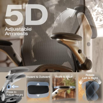 X100 Ergonomic Mesh Office Chair with Footrest, Big and Tall Hone Desk Chair with 5D Flip-Up Arms, Adjustable 3D Lumbar Support,Gaming & Executive Computer Chairs - color: Midnight Mist