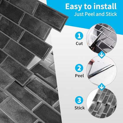 Art3d 10-Pack Marble Peel and Stick Backsplash, 12 x 12 in, Smoky Black | Strong Adhesion, Lightweight, Cuttable, Waterproof, Fadeless, Crack Resistant, for Kitchen, Bedroom, Ideal for Recently Moved - color: Smoky Black