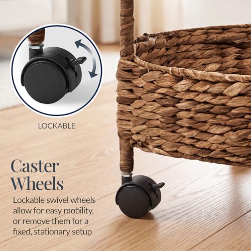 Best Choice Products 3-Tier Round Rolling Nursery Caddy w/Wheels, Handwoven Utility Cart, Storage Organization for Bathroom, Craft Room, Laundry Room - Chestnut - color: Chestnut