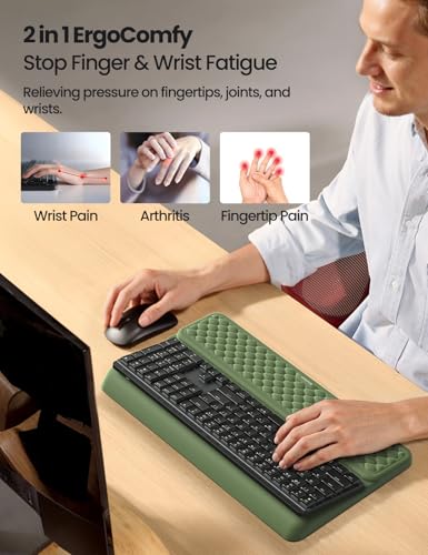 Vaydeer Wrist Rest with Keyboard Stand, Computer Wrist Support Pad, Ergonomic Keyboard Riser Holder Lifter Tray with Wrist Pad, Soft Memory Foam Desk Cushion, Palm Hand Typing for Office Home School - color: Olive Green, size: Large