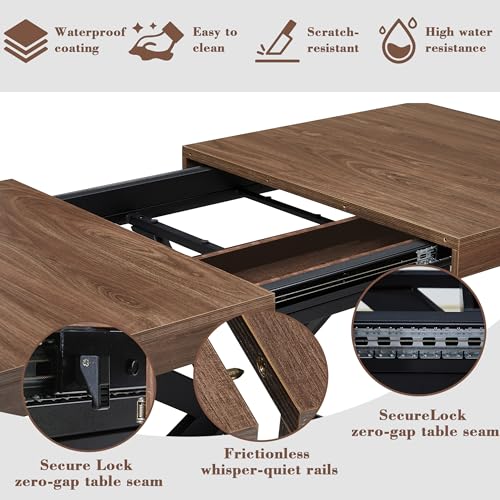 Extendable Dining Room Table for 4 6 8,55"-70" Kitchen Table Leaf,Walnut | Expandable Rectangle Dining Table,Wood Dining Table w/ Hidden Leaf & Storage, Space Saving, Kitchen Dining Living Room,Modern - color: Removable Leaf 55"-71" Walnut