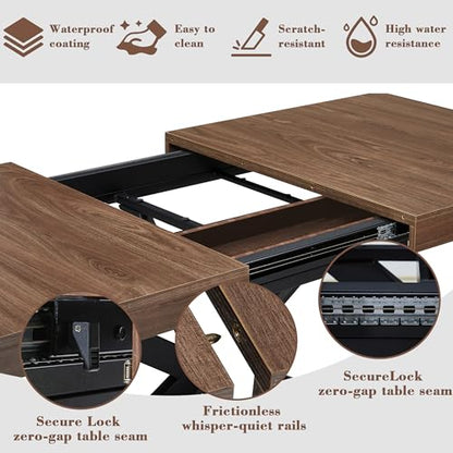 Extendable Dining Room Table for 4 6 8,55"-70" Kitchen Table Leaf,Walnut | Expandable Rectangle Dining Table,Wood Dining Table w/ Hidden Leaf & Storage, Space Saving, Kitchen Dining Living Room,Modern - color: Removable Leaf 55"-71" Walnut