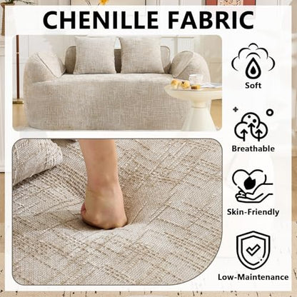 67" Curved Loveseat Sofa with 2 Pillows, Modern Boneless Couch in a Box, Small Cloud Loveseat for Bedroom Small Space Apartment Living Room, Memory Foam, Chenille, No Assembly (Light Khaki) - color: Light Khaki