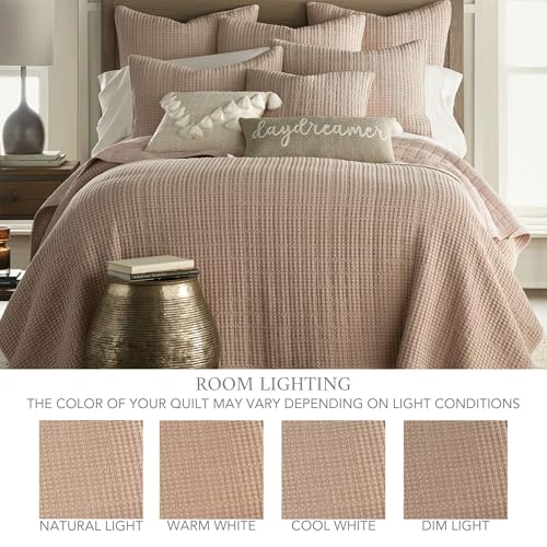 Levtex Home Mills Waffle Twin Bedspread Set (84x104in) with 1 Pillow Sham (26x20in) - Blush - Cotton Waffle Twin Size Bedspread Set - Lightweight, Soft, Pre-Washed - color: Blush, size: Twin Bedspread