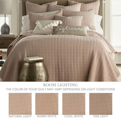 Levtex Home - Mills Waffle - Twin Quilt Set - Blush Cotton Waffle - Quilt Size (68 x 86in.), Sham Size (26 x 20in.) - color: Blush, size: Twin Quilt