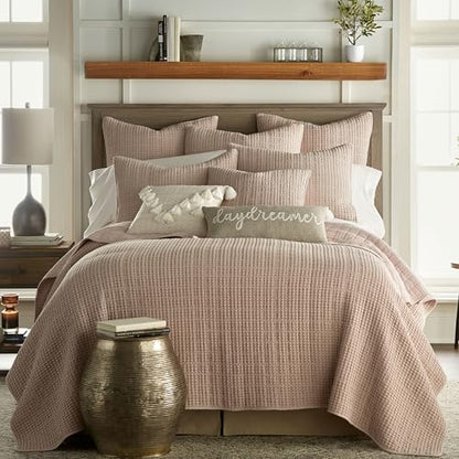 Levtex Home - Mills Waffle - Twin Quilt Set - Blush Cotton Waffle - Quilt Size (68 x 86in.), Sham Size (26 x 20in.) - color: Blush, size: Twin Quilt