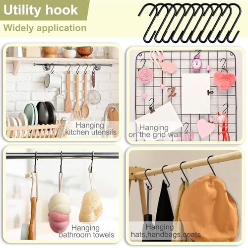 ESFUN 30 Pack 2.4 inches S Hooks for Hanging on Wire Shelves, Black S Shaped Hanging Hooks Hangers Pan Holder Pot Wire Rack Hooks for Kitchenware Spoons Pans Pots Utensils Jeans Bags Towels Plants, - size: 2.4 inch