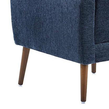 Accent Chair, Living Room Chairs with Solid Wood Legs & Pillow | Chairs Living Room with High Tufted Backrest, Reading Chair for Bedroom/Office, Chenille Fabric - color: Dark Blue