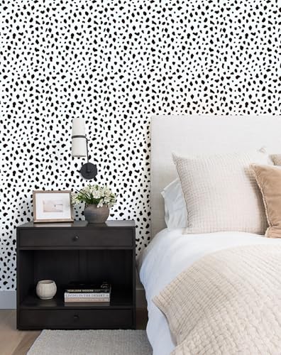 Yasinet Black Peel and Stick Wallpaper Black and White Wallpaper | 17.3"×118 " Polka Dot Contact Paper Modern Removable Self Adhesive Wall Paper Waterproof for Bathroom Bedrrom Cabinet Vinyl - color: Black/White, size: 17.3"×118.6''