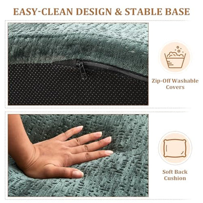 55" Oversized Round Chaise Longue Chair Indoor, Upholstered Chenille Circle Single Cloud Reading Sofa Chair Deep Seat Modern Boneless Sleeper Couch No Assembly Required, Green - color: Green, style: 55"Chenille