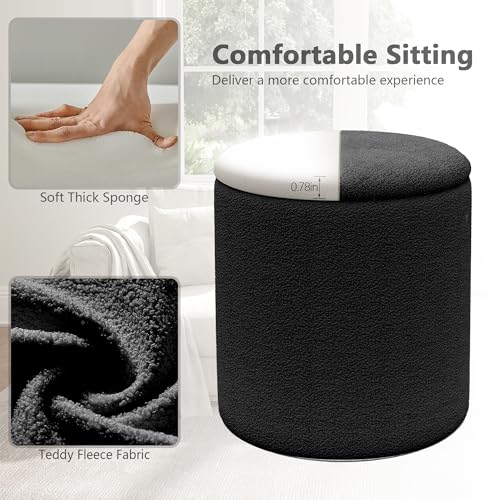 Cmishe Ottoman Poufs with Storage, Soft Upholstered Vanity Stool,Multifunctional Ottomans Coffee Table Padded Seat Foot Rest for Living（Black）