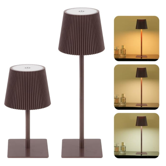 LUTEC 2 Pack Cordless Table Lamp,6000mAh Rechargeable Battery Operated Desk Lamp,Two Adjustable Heights,Waterproof, Touch Control & 3 Color Stepless Dimming for Restaurant/Bedroom/Bars/Outdoor (Brown) - color: Brown