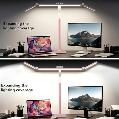 LED Desk Lamp for Home Office with Base, 28.2" Adjustable Gooseneck Swing Arm Bright Desk Light, Dimmable Architect Table Lamp for Desktop Computer Light, Reading, Study, Workbench（Pink） - color: Pink
