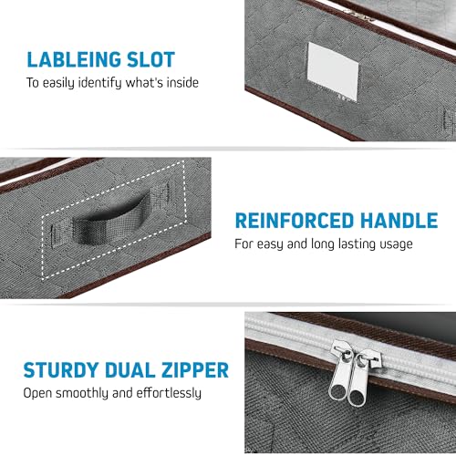ZOBER Under Bed Storage Bags, Underbed Storage Containers, Gray, 90L 4-Pack | Non-woven fabric, foldable, clear top, dual zippers, reinforced handles, under bed storage containers for clothes, blankets